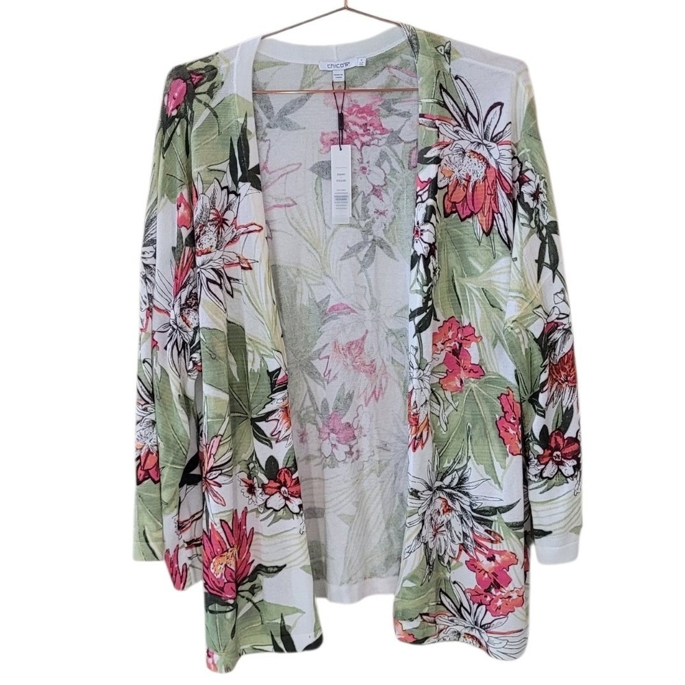 CHICO'S 4 US XXL Maui Printed Cardigan Sweater Women